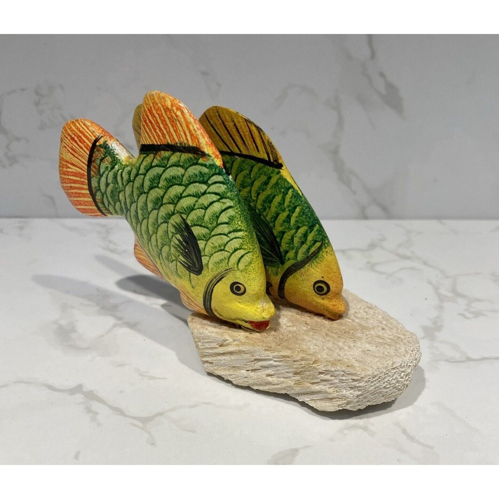 Artesania Puello Caribbean 2 Green Multicolor Tropical Fish Figurine Decor